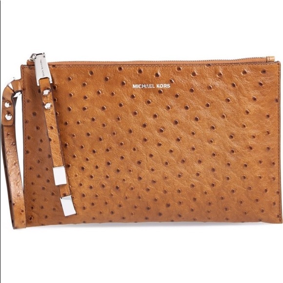 MICHAEL KORS “Harlow” Ostrich Clutch EUC - Picture 1 of 8